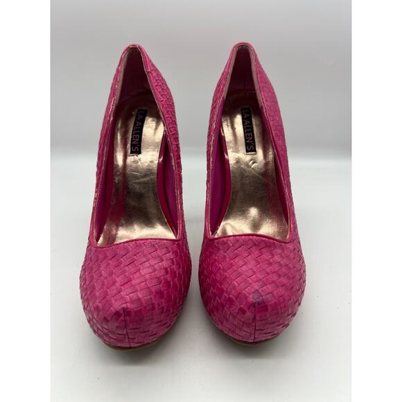 Fashion Platform Woven Basket Weave Pink Stiletto Heels Size 8 LA Allen's - Picture 4 of 10
